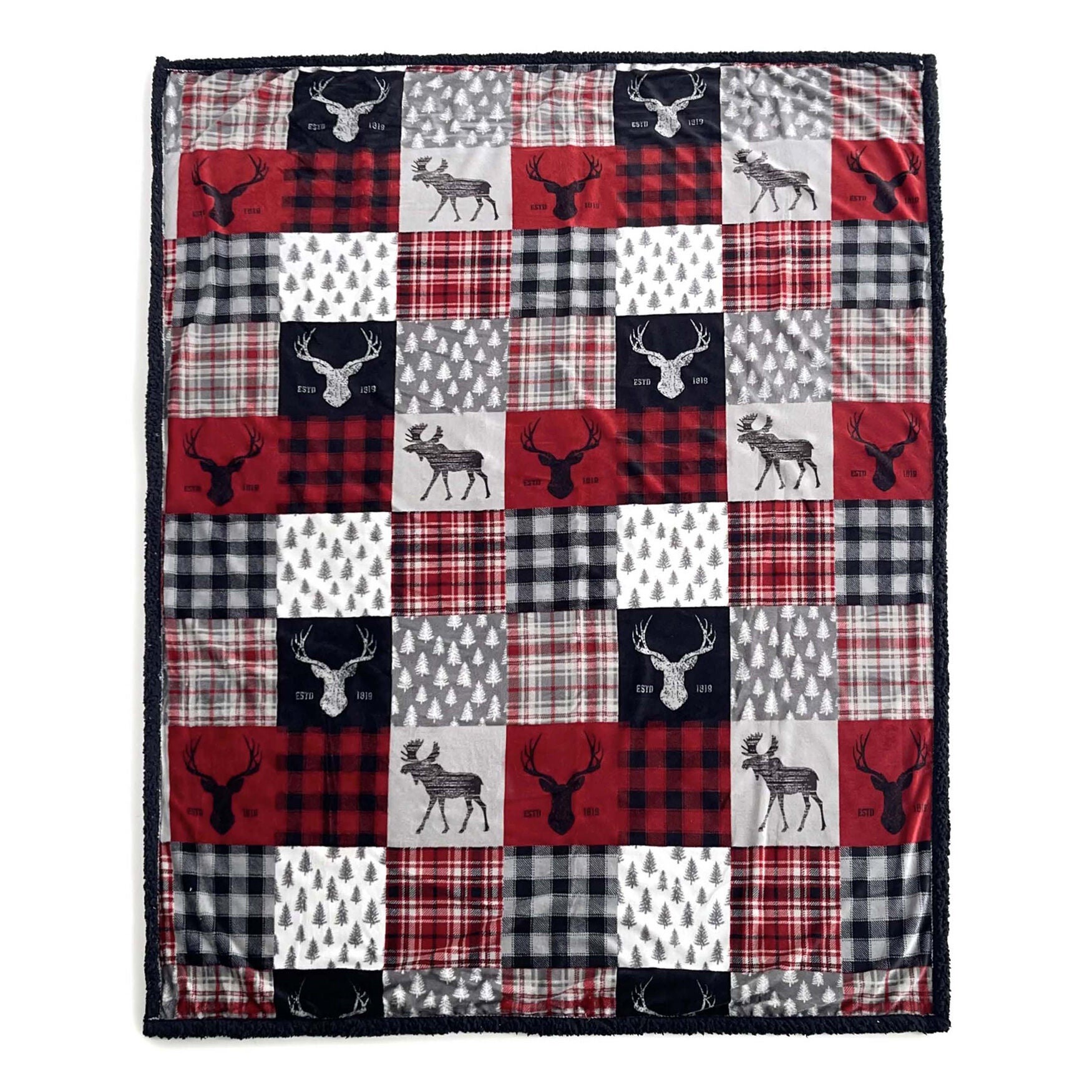 Patchwork Lodge Silk Touch Sherpa Throw