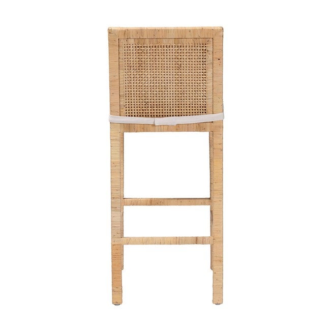 Rear view of Sofia rattan bar stool with cushion