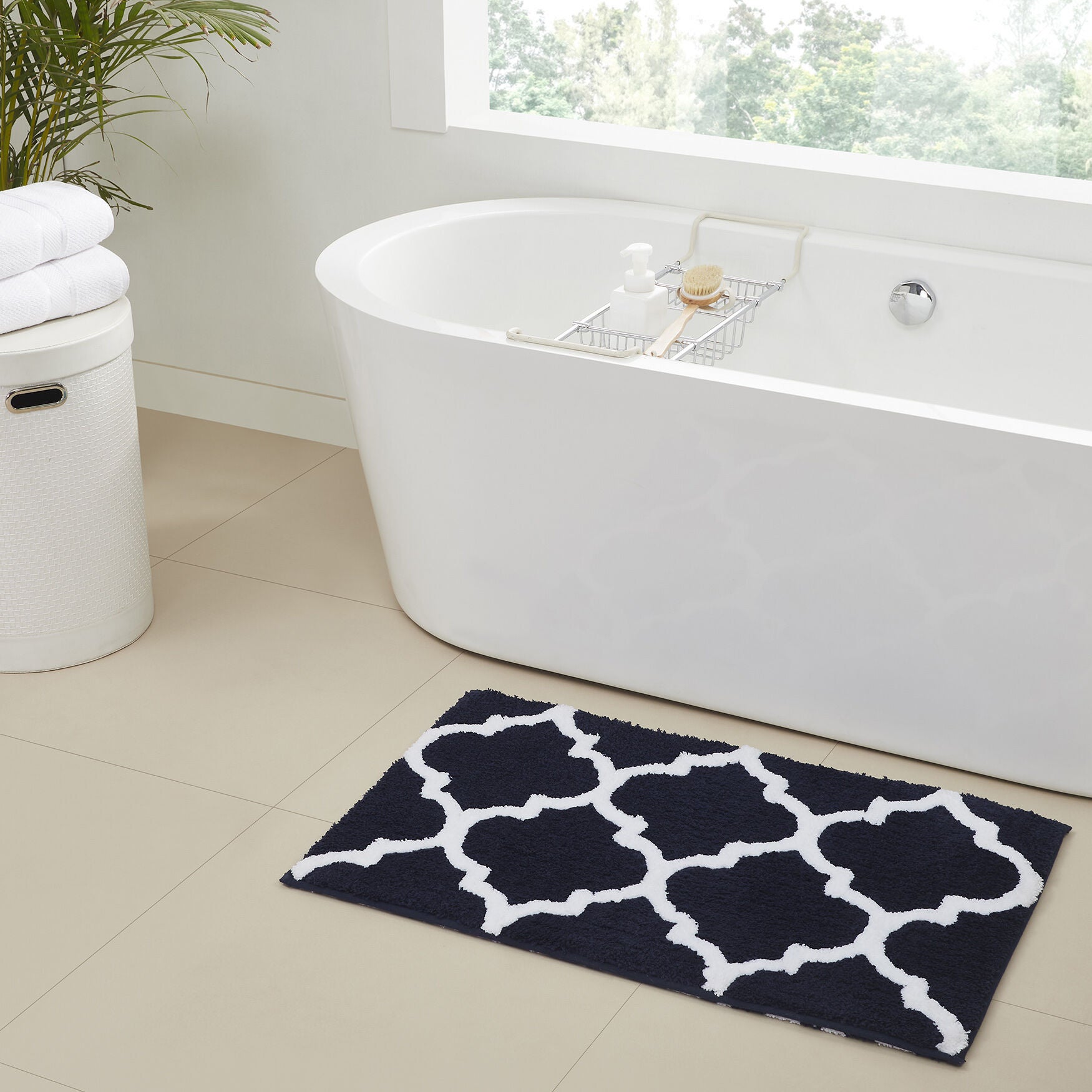 Marrakesh Collection 100% Polyester 17 inches X 24 inches Rectangle Bath Rug, NAVY, hi-res image number 0