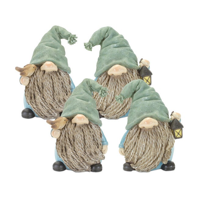 Stone Garden Gnome Figurine With Bird And Lantern Accent (Set Of 4), , alternate image number null