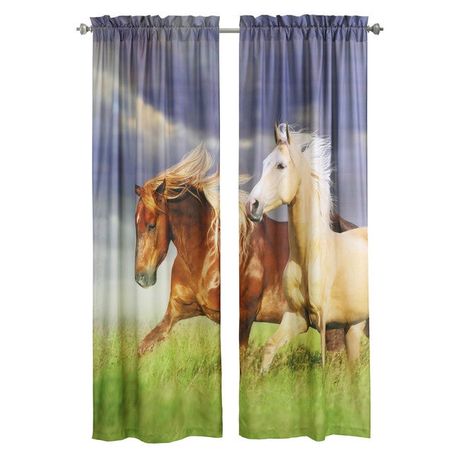 Photo Real Horses Light Filtering Pole Top Curtain Panel Pair, , on-hover image number null