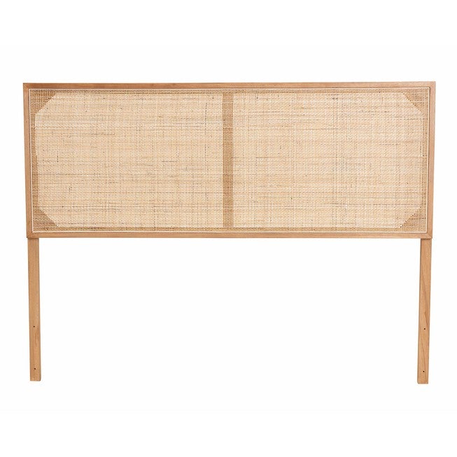 Aurelia Modern Bohemian Natural Brown Finished Bayur Wood and Rattan Queen Size Headboard, NATURAL BROWN, alternate image number 3