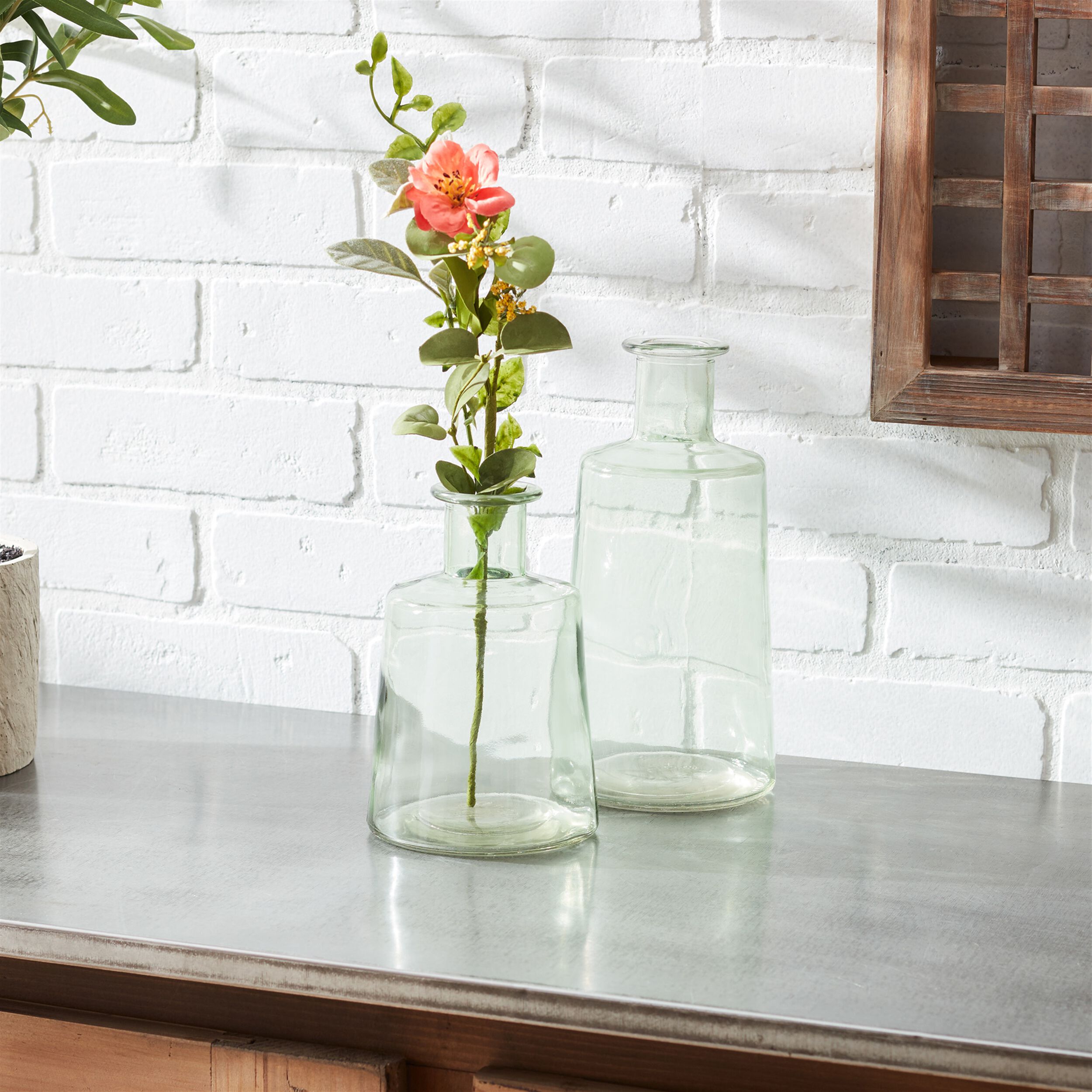 Sage Green Glass Bottle Vase (Set of 2), GREEN, alternate image number 1