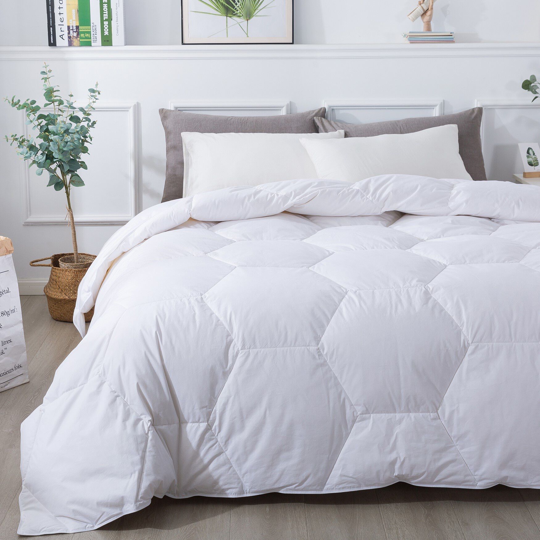 Honeycomb Stitch Down Alternative Comforter, White, WHITE, hi-res image number 0