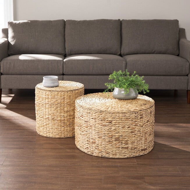 Satalia Round Water Hyacinth Storage Tables – 2pc Set, NATURAL, hi-res image number 0