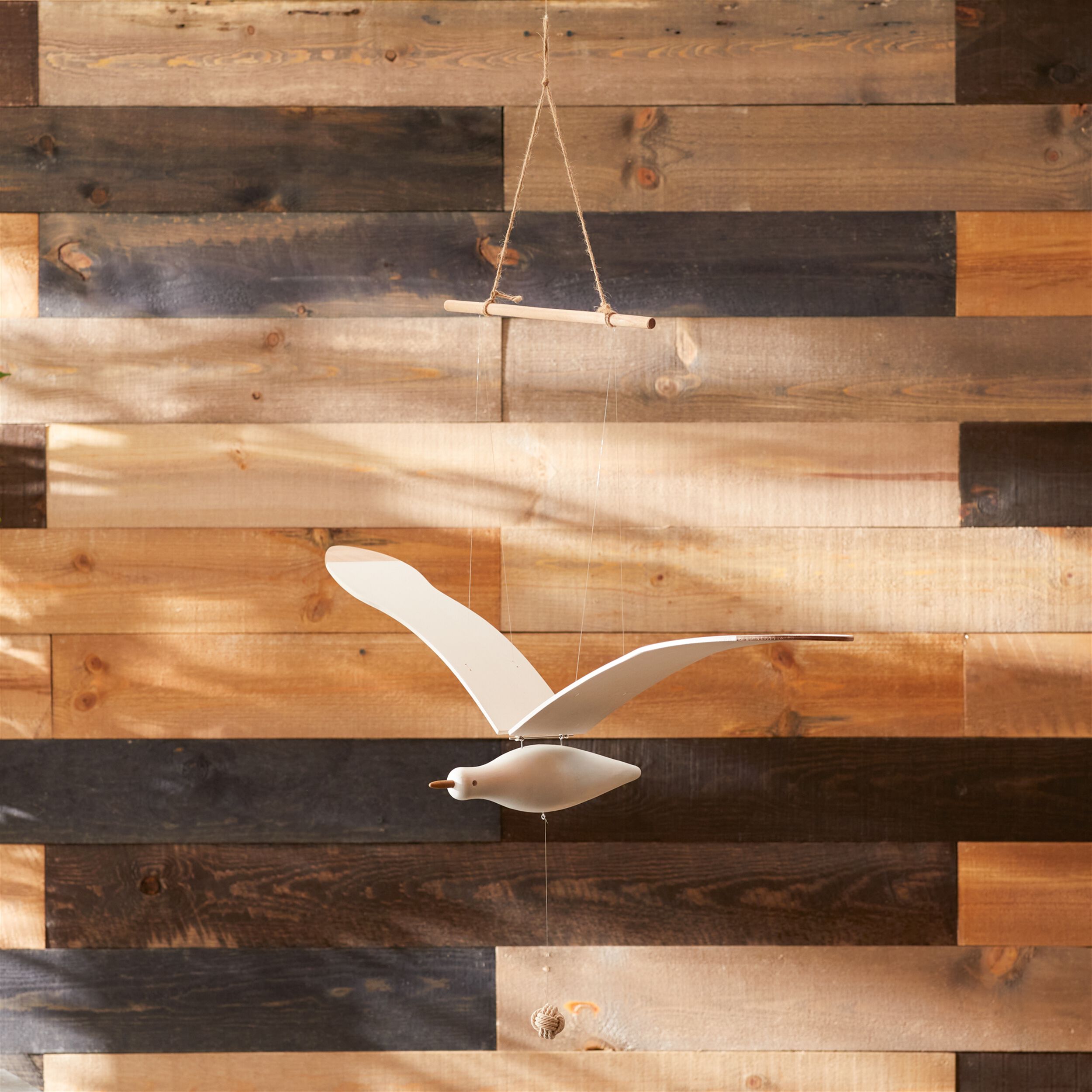 Hanging Wood Sea Bird Decor 37INH, WHITE BEIGE, alternate image number 4