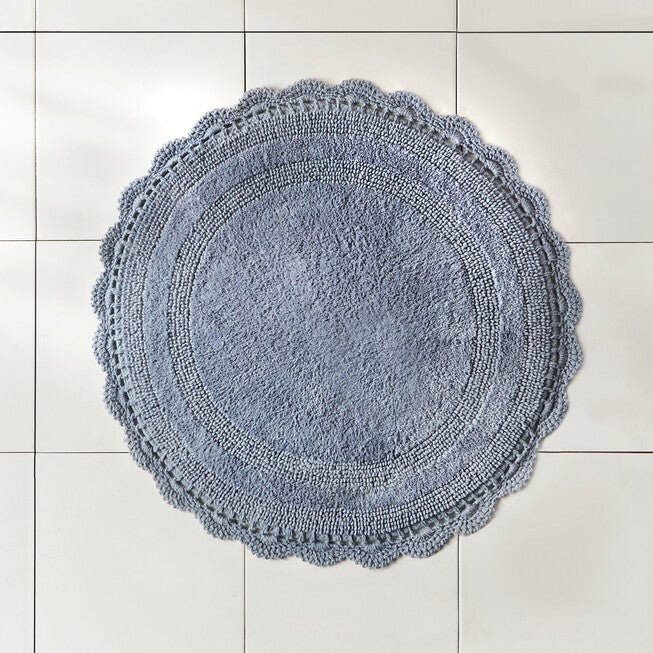 24 inches Round Crochet Bath Mat, BLUE, hi-res image number null