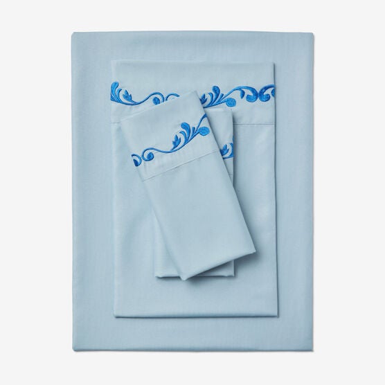 Microfiber Embroidered Hem Sheet Set, DUSTY BLUE, hi-res image number null