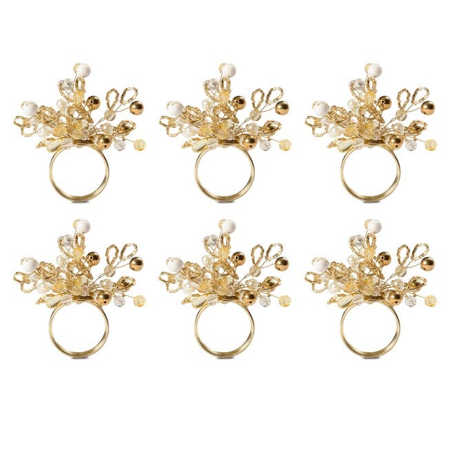 Gold Multi Bead Napkin Ring, Set of 6, GOLD, hi-res image number 0