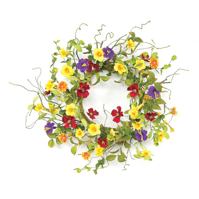 Summer Garden Trumpet Wreath 20 inchesD, YELLOW, hi-res image number null