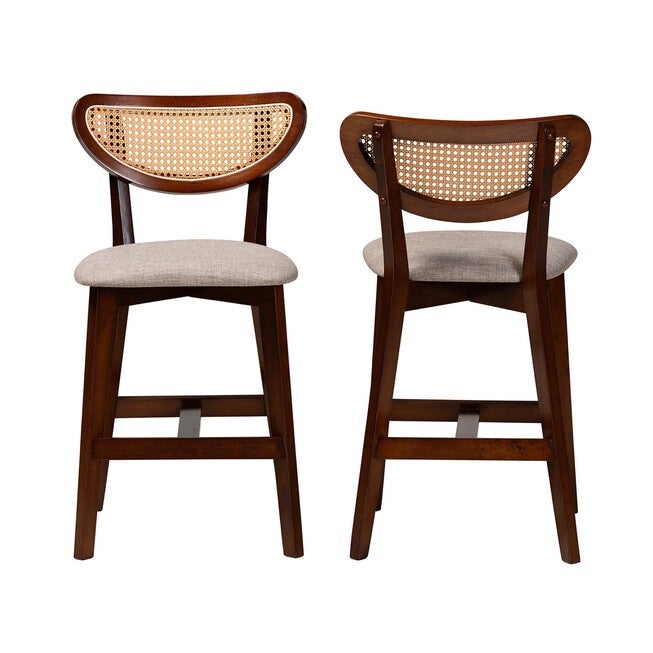 Dannell Mid-Century Modern Grey Fabric And Walnut Brown Finished Wood 2-Piece Counter Stool Set, , on-hover image number 1