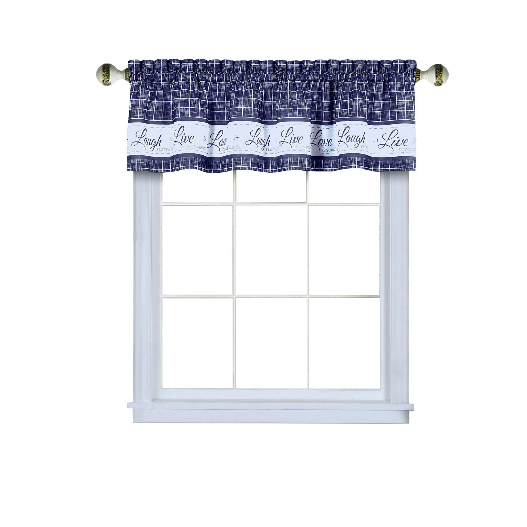Live, Love, Laugh Window Curtain Valance - 58x14, NAVY, hi-res image number 0