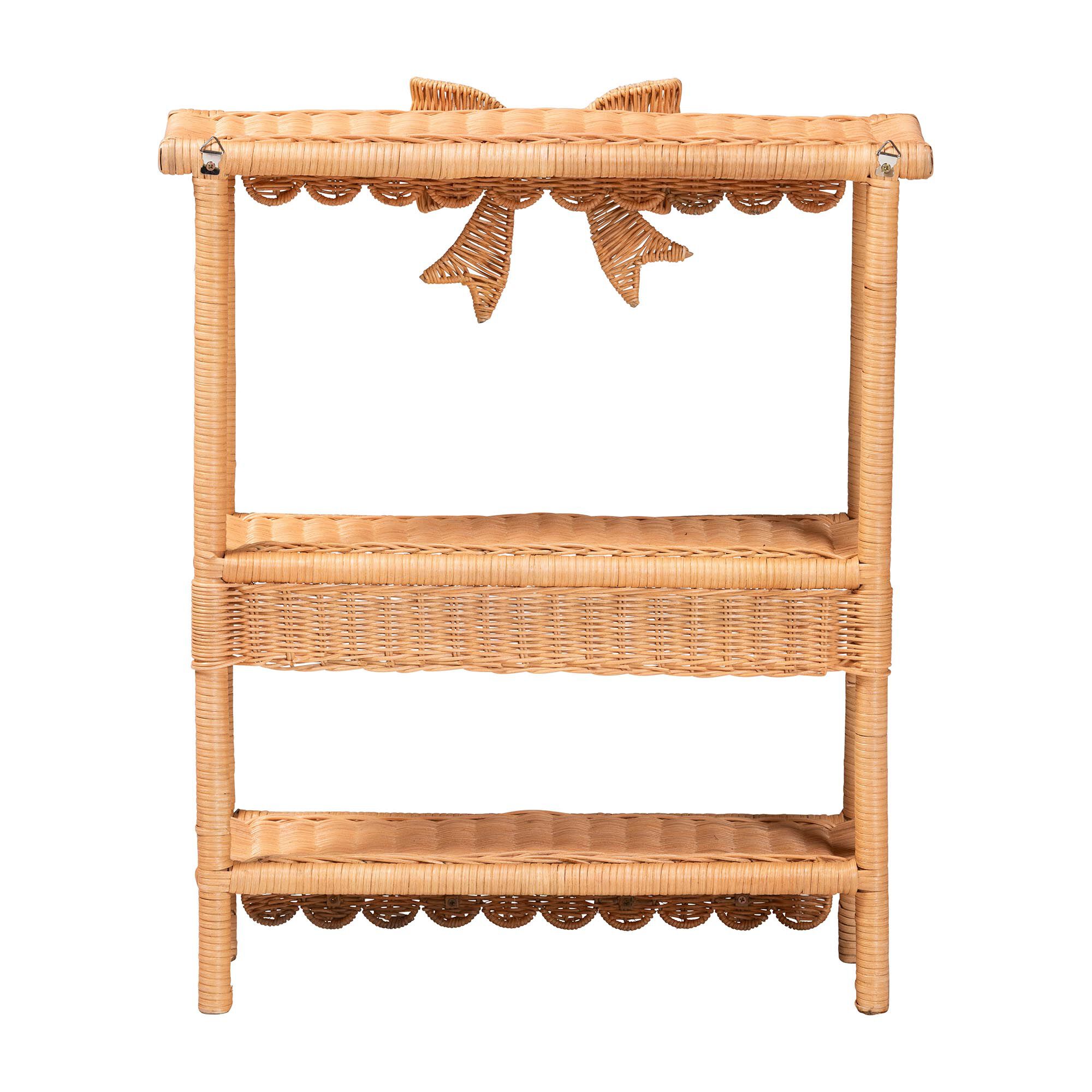 Creusa Natural Rattan 2-Tier Wall Shelf with Bow Detail, HONEY, alternate image number 4