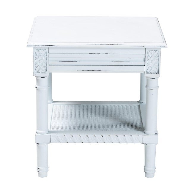 Jeanne Vintage Traditional White Wood End Table, WHITE, alternate image number null