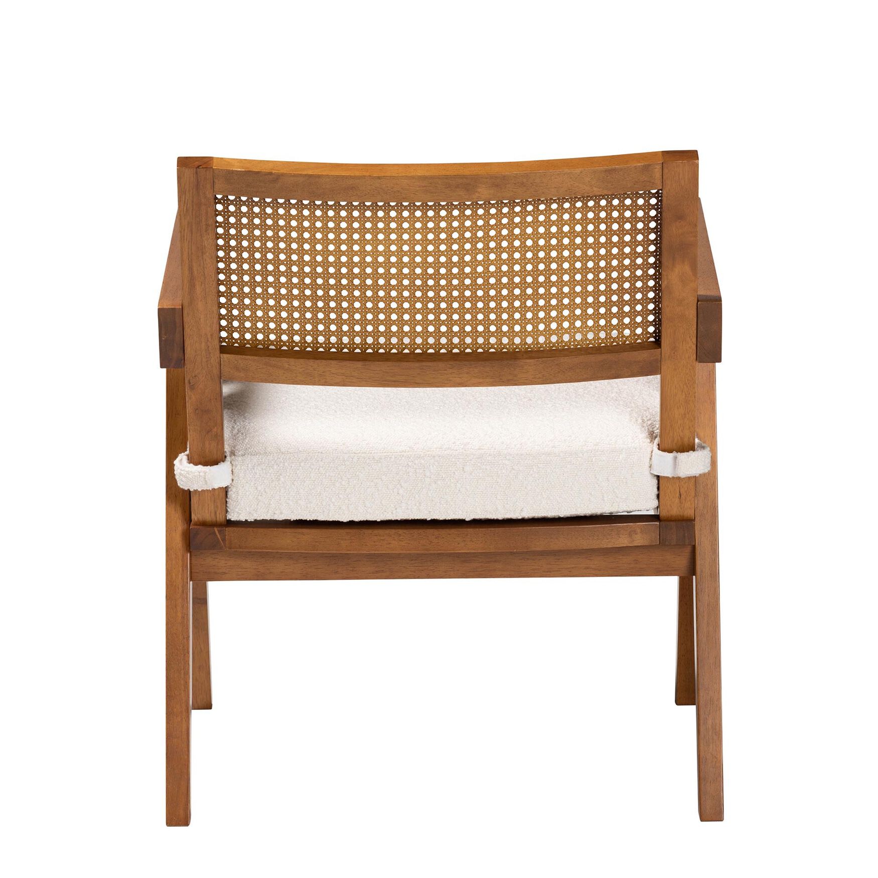 Front view with caned back and white cushion