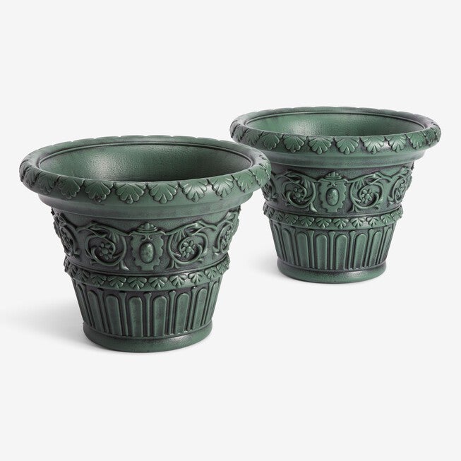 Set of 2 Large Romantic Planters, GREEN, hi-res image number 0