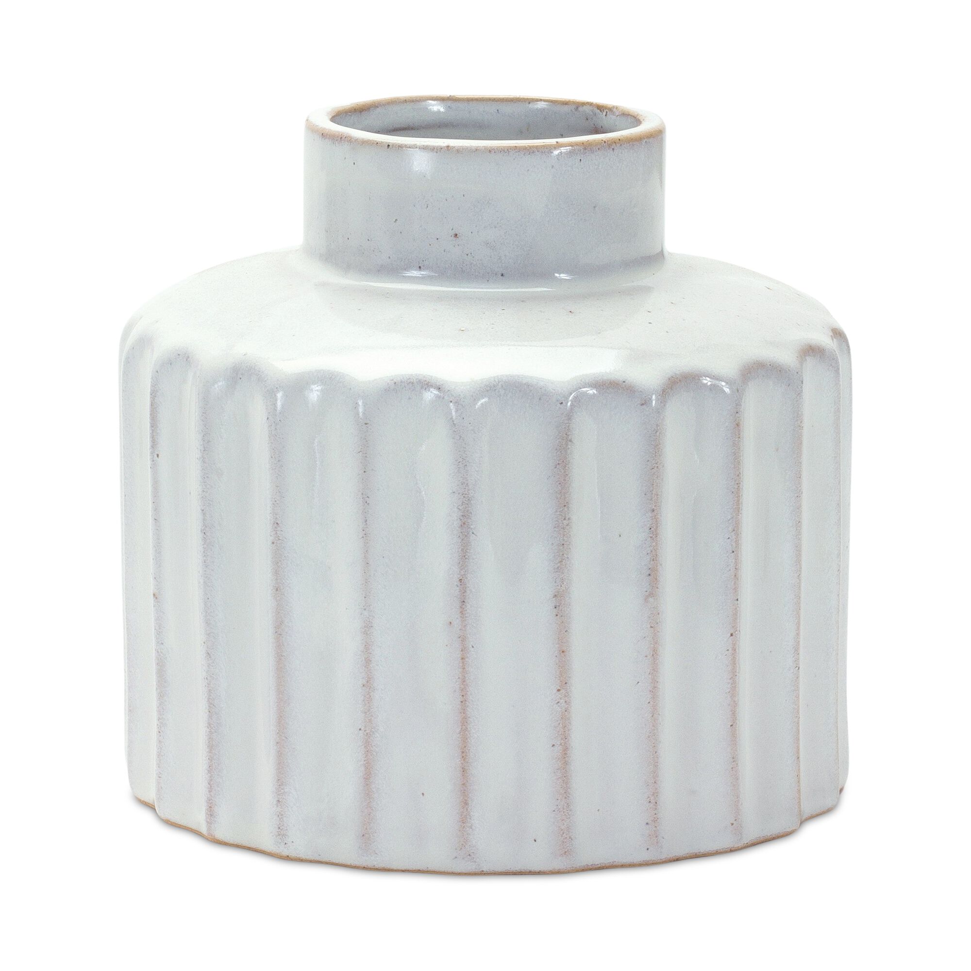 Ribbed Porcelain Vase with Washed Finish (Set of 2), WHITE, alternate image number 1
