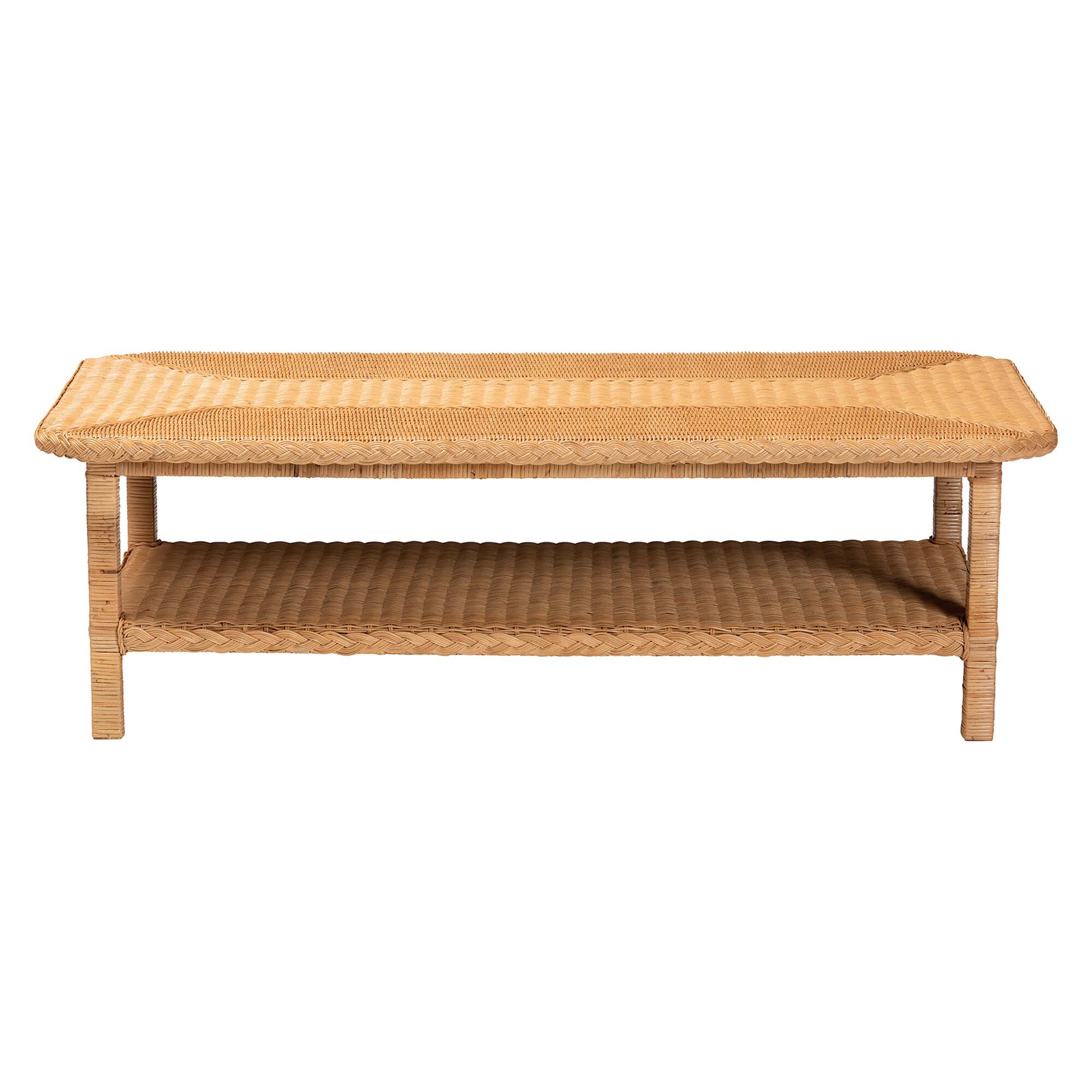 Minahasa Bohemian Light Honey Braided Rattan Coffee Table, LIGHT, alternate image number 2