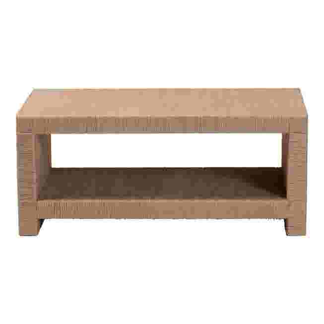 Rectangular coffee table with open shelf storage on a white background.