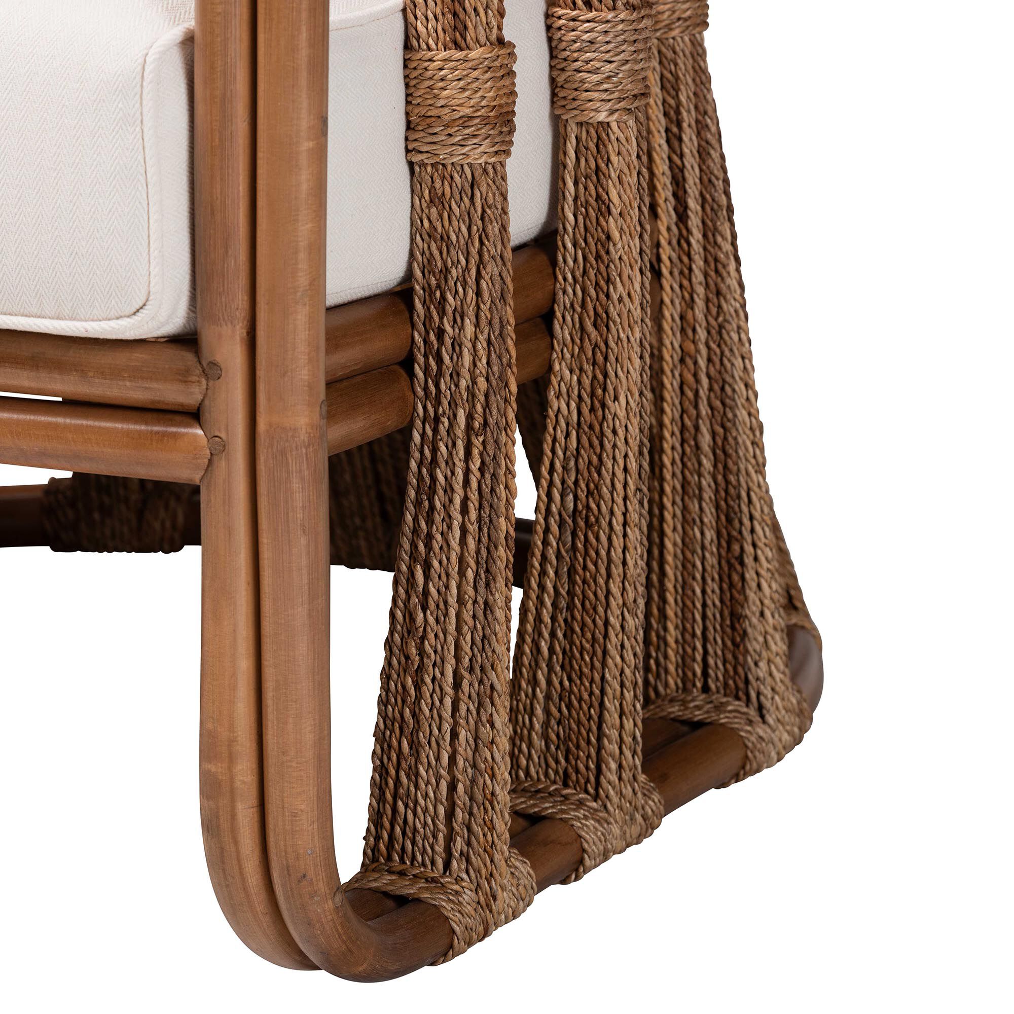 Close-up of rattan armchair leg and frame