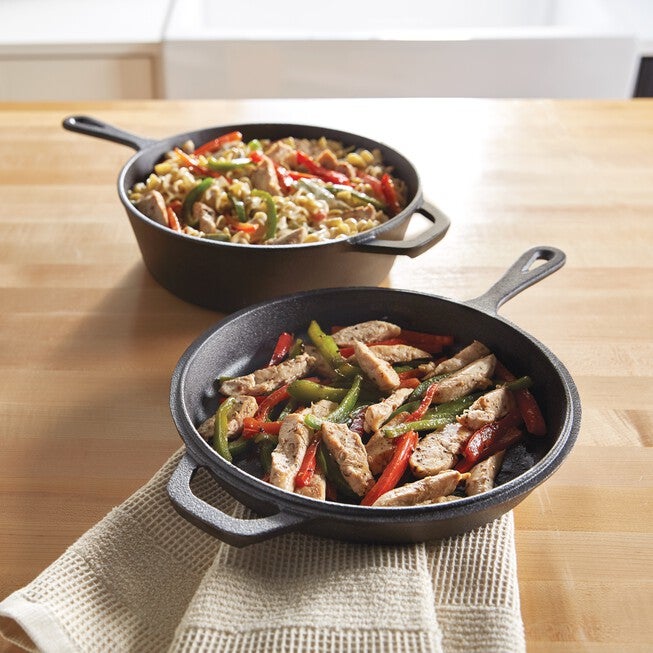 2-PC. Pre-seasoned Cast Iron Combo Cooker, BLACK, hi-res image number null