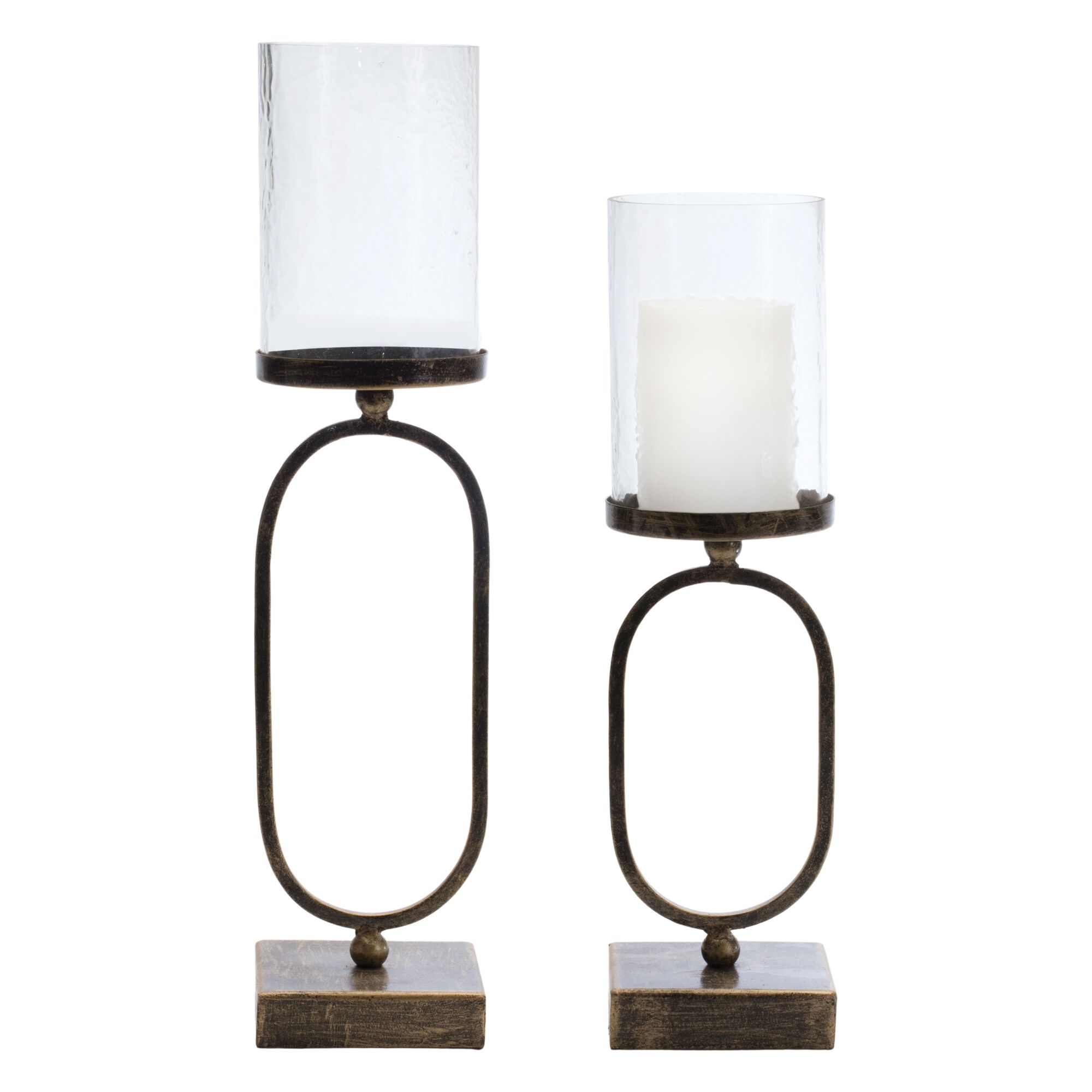 Candle Holder (Set of 2) 15.75 inchesH, 18 inchesH Iron/Glass, RUST/BLACK, hi-res image number 0