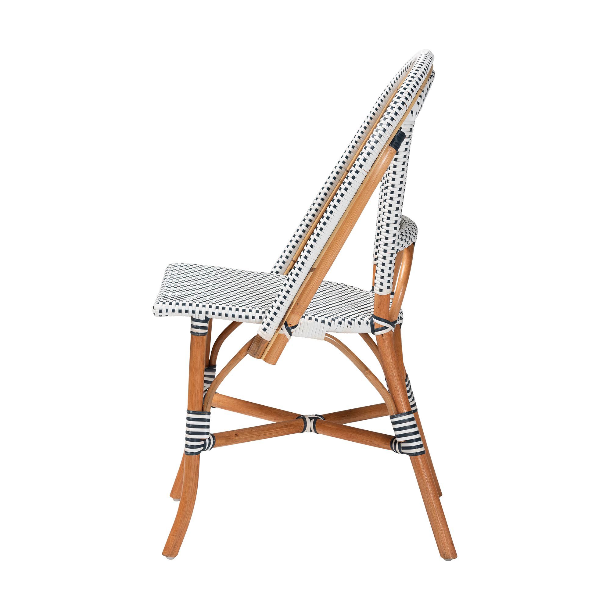 Genica Classic French Two-Tone Navy and White Weaving and Natural Rattan Bistro Chair, NAVY, alternate image number 3