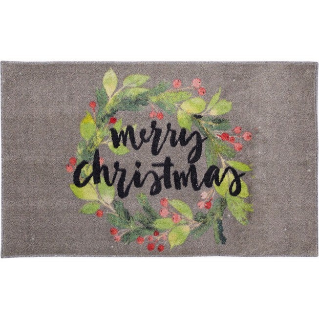Christmas Wreath Grey Kitchen Rug, GREY, hi-res image number null