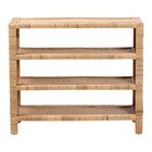 Natural rattan 4-tier display shelf open-front view
