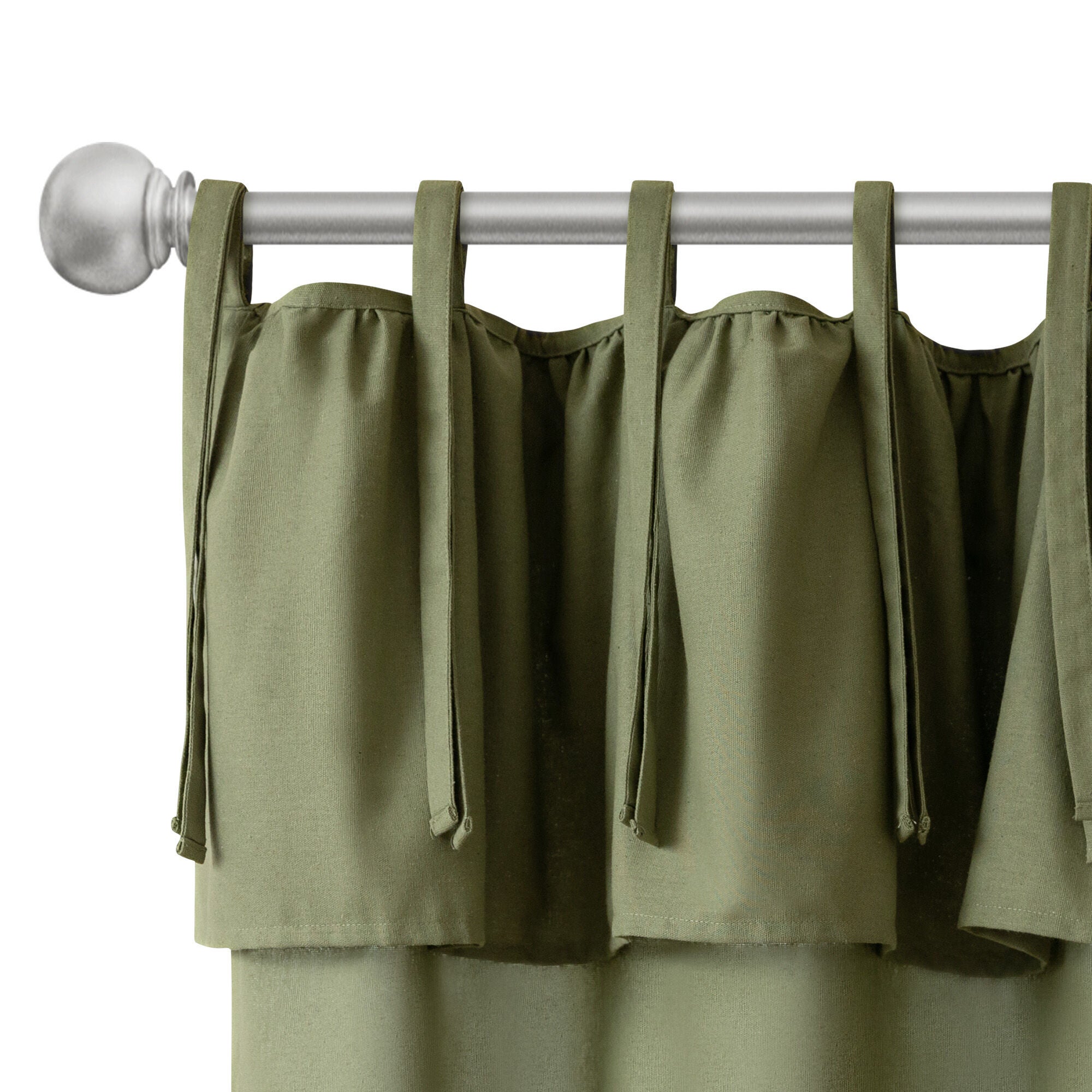 Recycled Cotton Blend Ruffle Tie Top Curtain Pair, OLIVE, alternate image number 4
