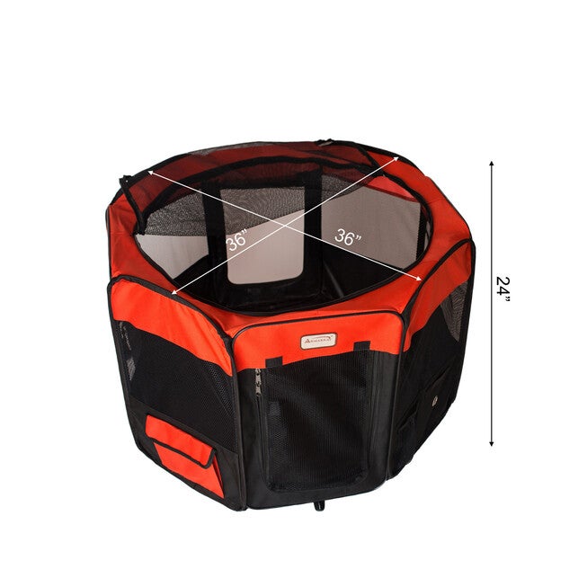 Portable Pet Dog Kitten Playpen In Black And Red Combo, , alternate image number 6