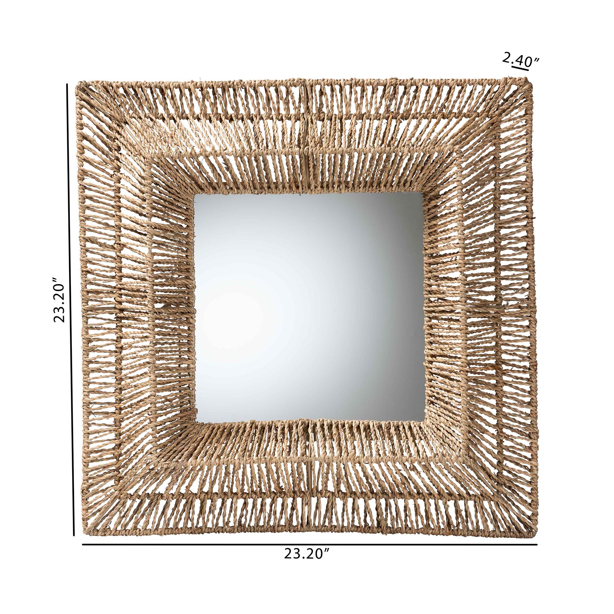 Collice Modern Bohemian Metal and Natural Brown Seagrass Accent Wall Mirror, NATURAL BROWN, alternate image number 5