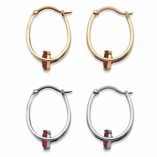 Silvertone 2 Pair Set Hoop Earrings (24x9mm) Round Simulated Blue, , on-hover image number 1