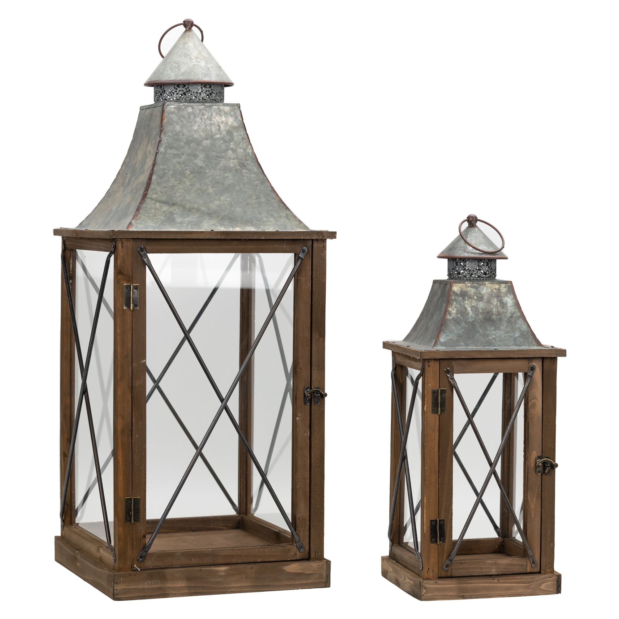 Lantern (Set of 2) 22 inchesH, 33.5 inchesH Wood/Metal, BROWN/GREY, hi-res image number 0