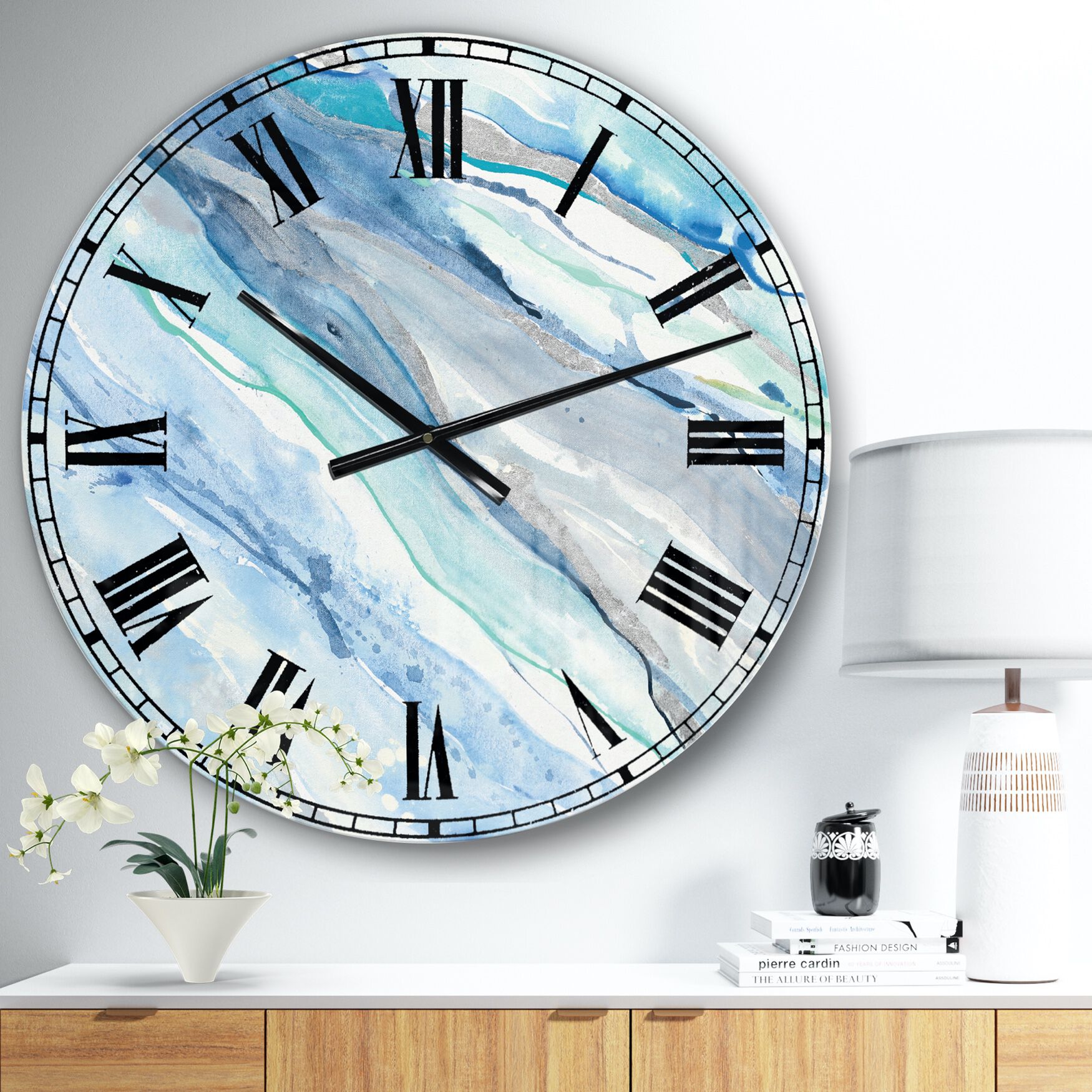 Blue Silver Spring Ii Modern Wall Clock, BLUE, hi-res image number 0
