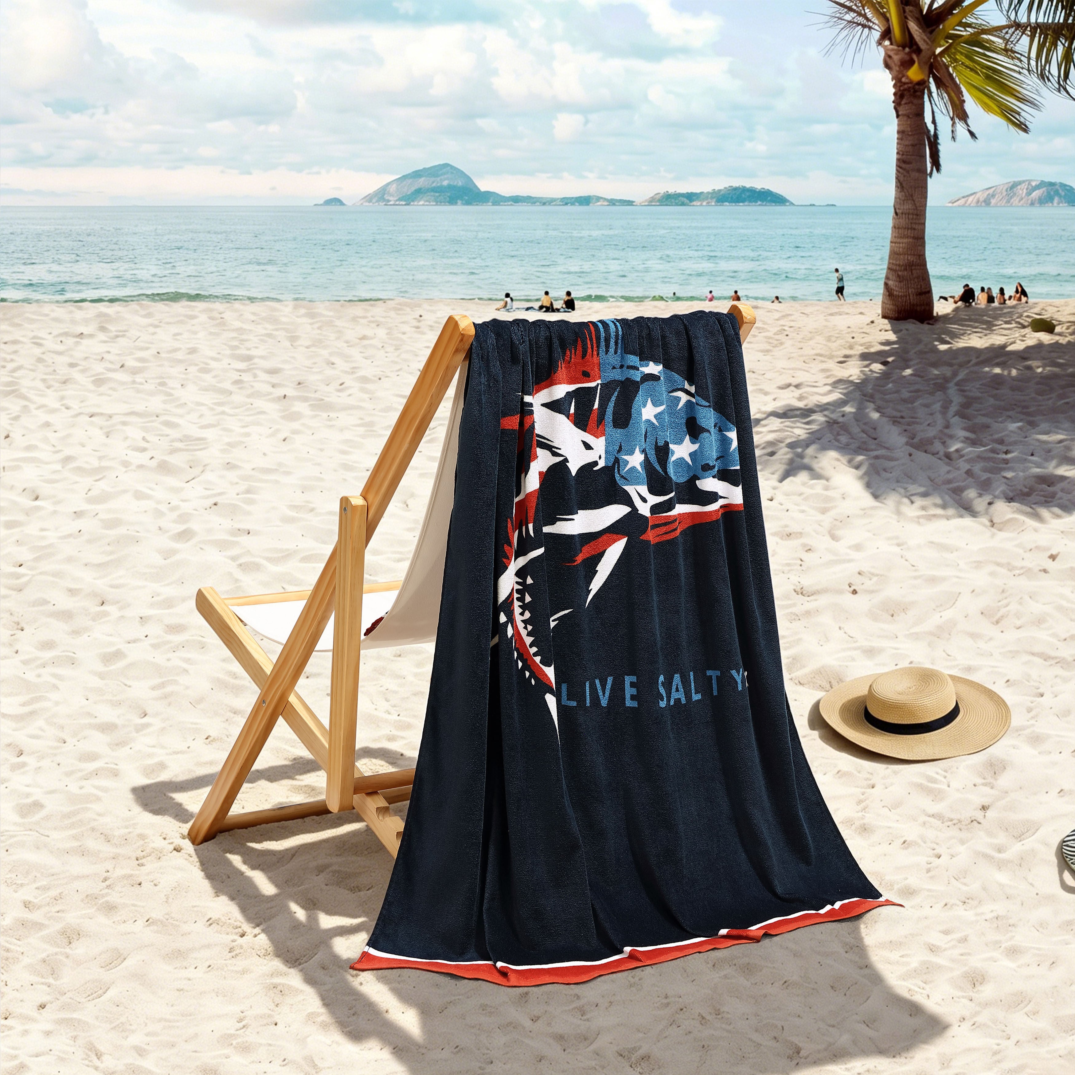 American Fish Beach Towel, NAVY, hi-res image number 0