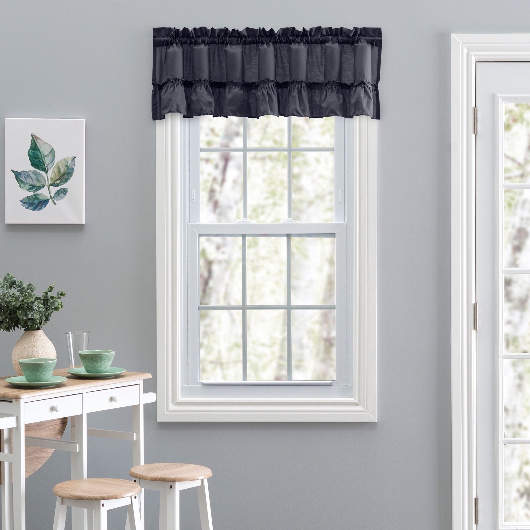 Stacey Curtain Ruffled Filler Valance, NAVY, hi-res image number 0