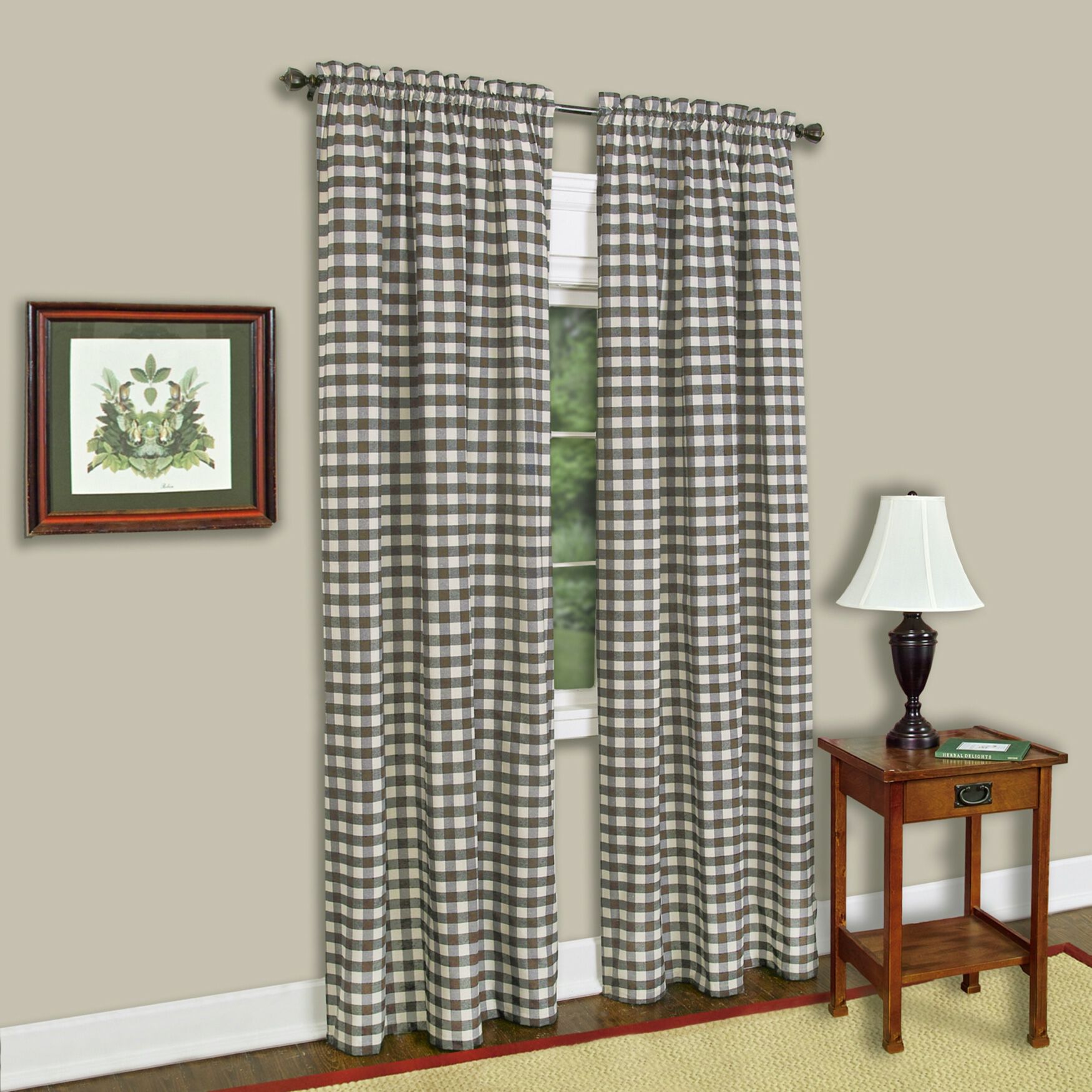 Buffalo Check Window Curtain Panel, TAUPE, hi-res image number 0