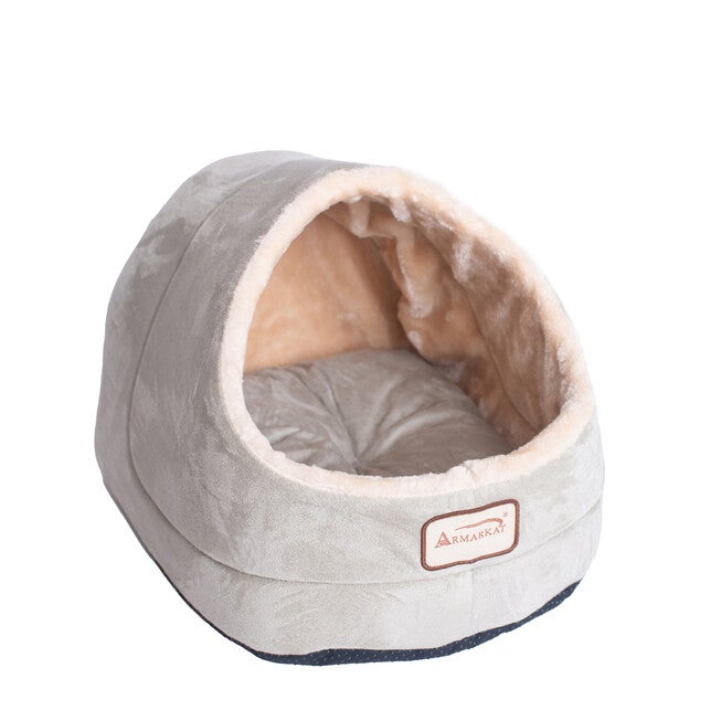Faux Suede, Faux Fur Pet Cat Dog Cave Pet Bed, Sage Green/ Beige, , alternate image number null