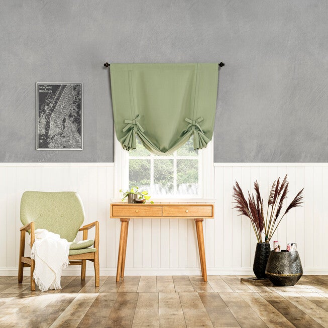 Greenwich Sun Zero™ 99% Blackout Solid Woven Tie-up Shade, SAGE, hi-res image number null