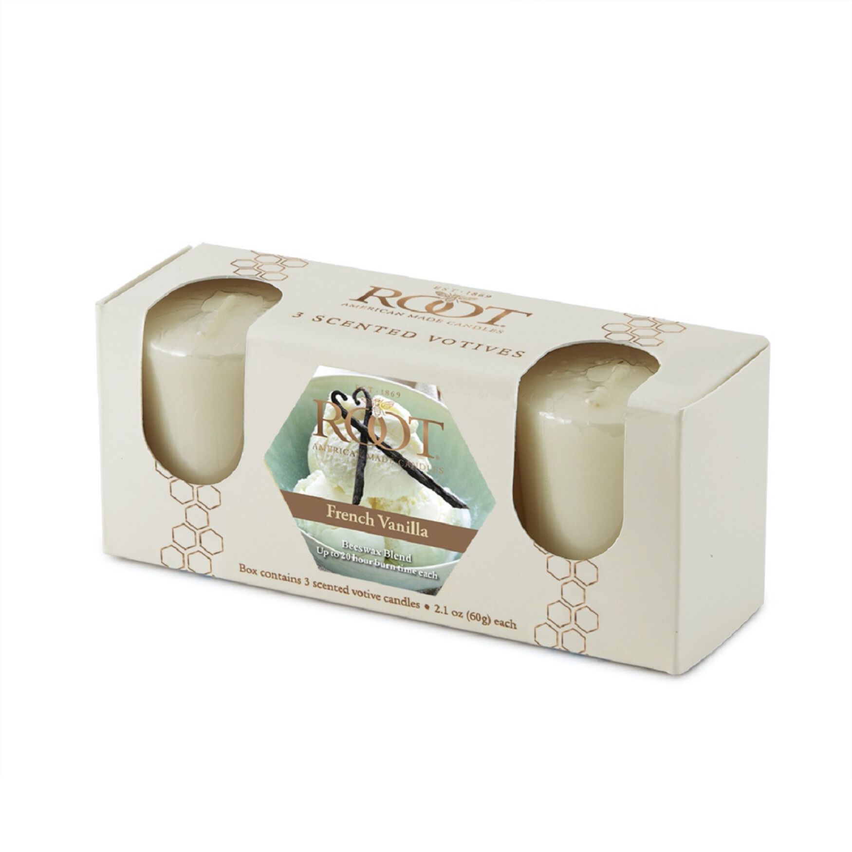 French Vanilla Scented Votive Candle, Set 3, IVORY, hi-res image number 0