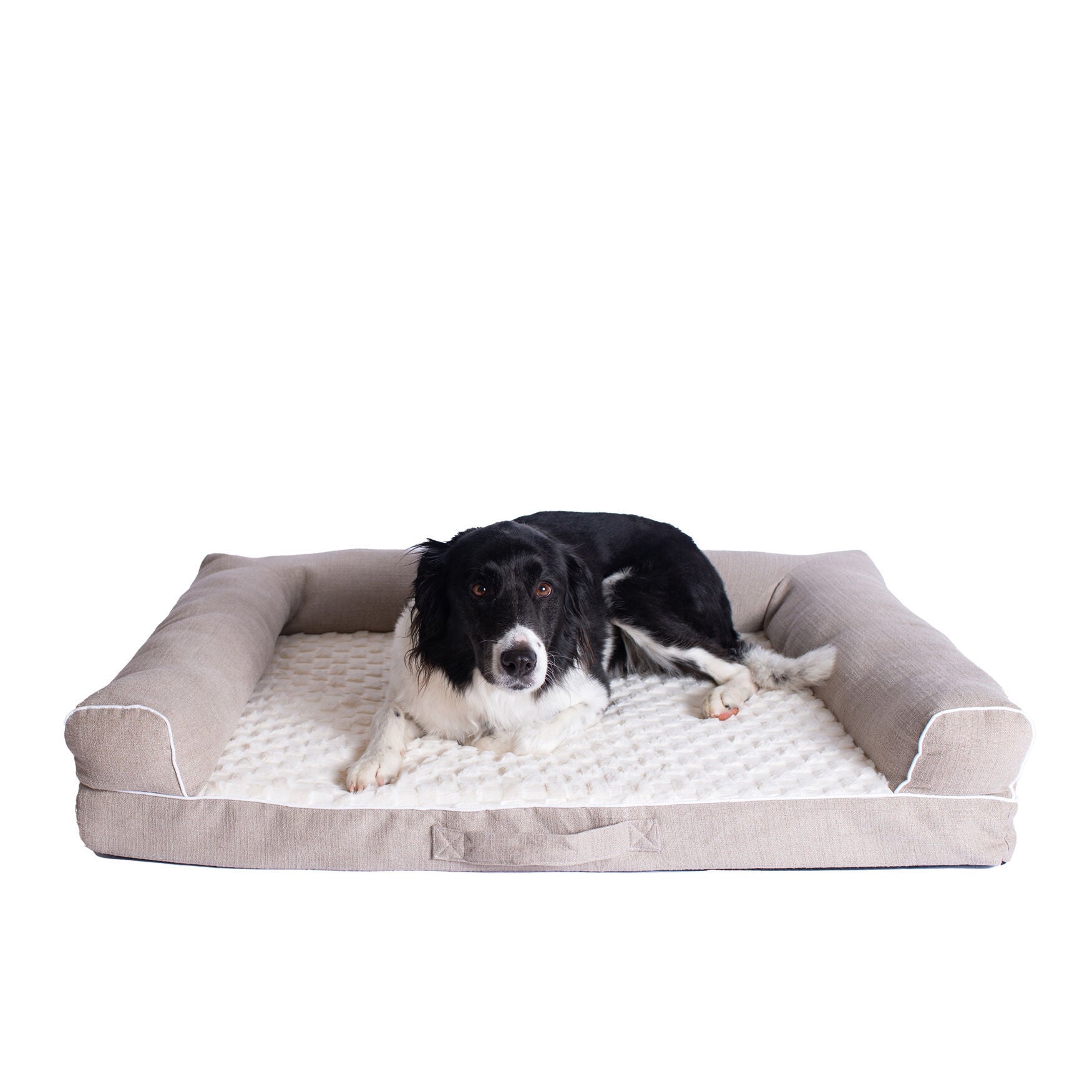 Bolstered Pet Bed Cushion With Memory Foam, Medium Ivory & Beige, IVORY, hi-res image number 0