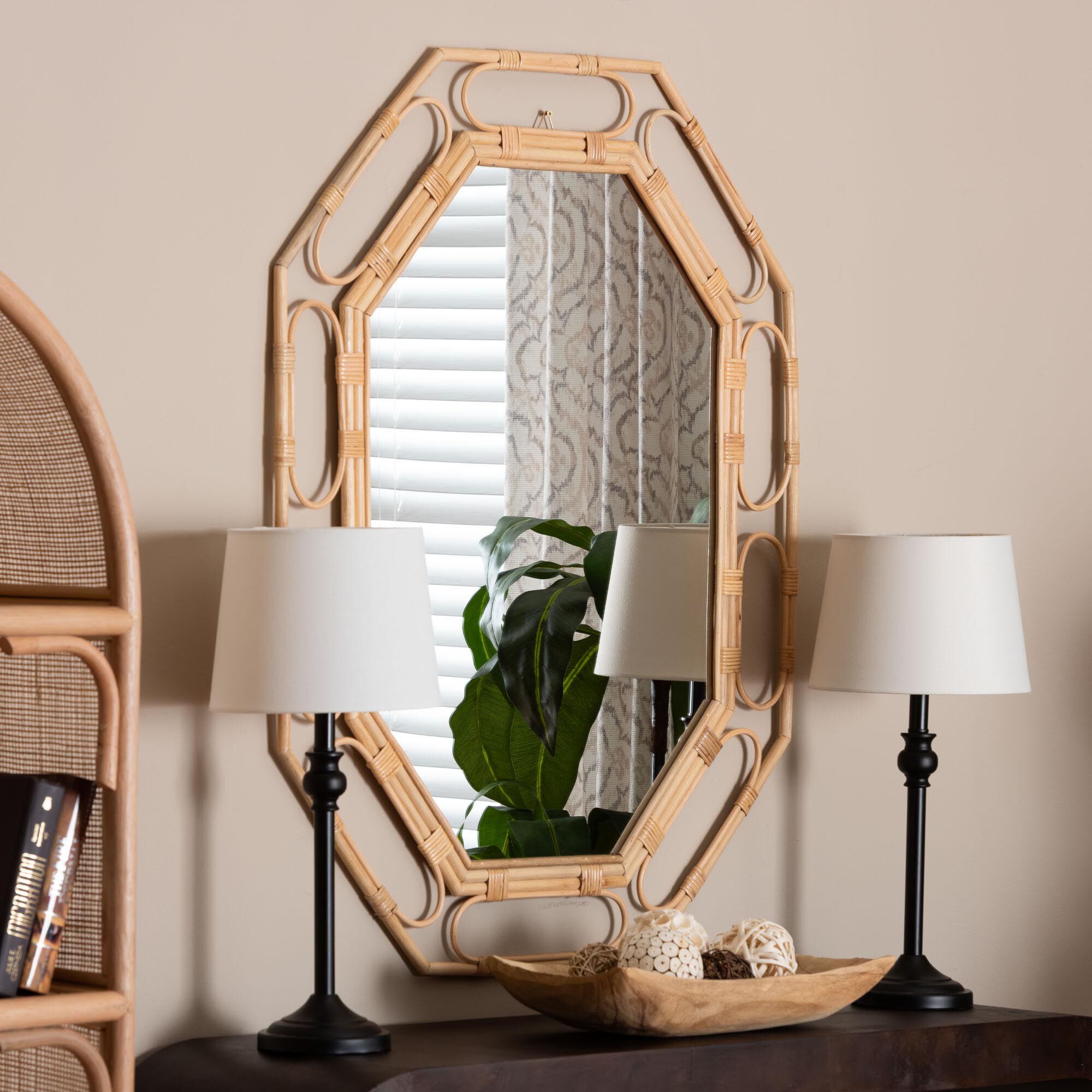 Remedy Octagonal Natural Rattan Wall Mirror, NATURAL, alternate image number 3