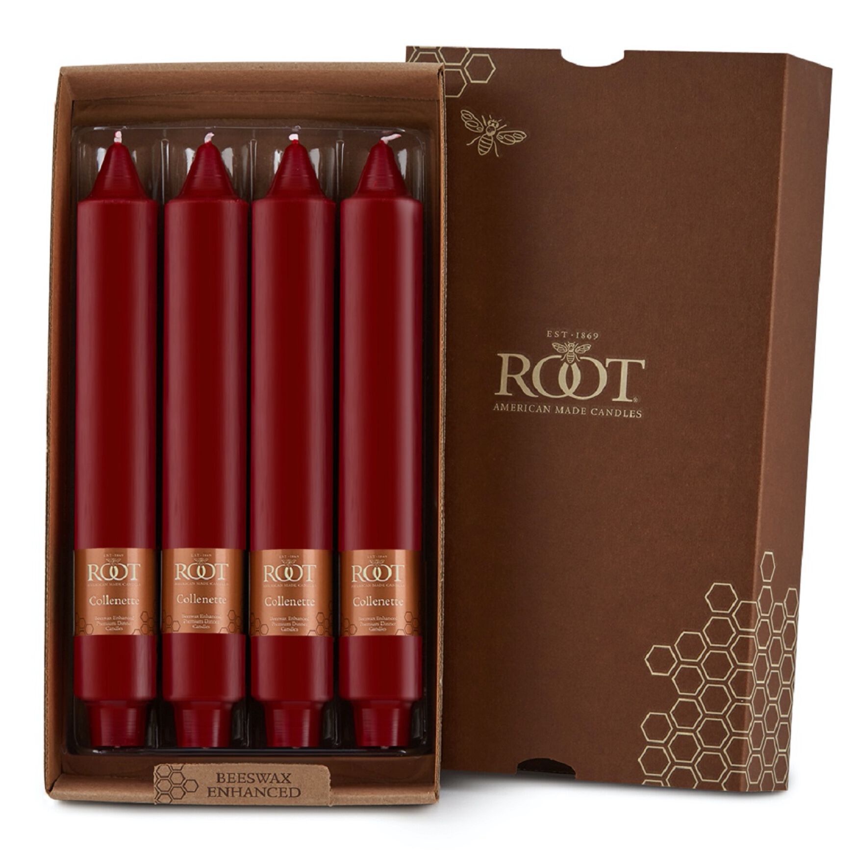 Smooth Collenette 9 inch Garnet Unscented Taper Candle, Box of 4, GARNET, hi-res image number 0