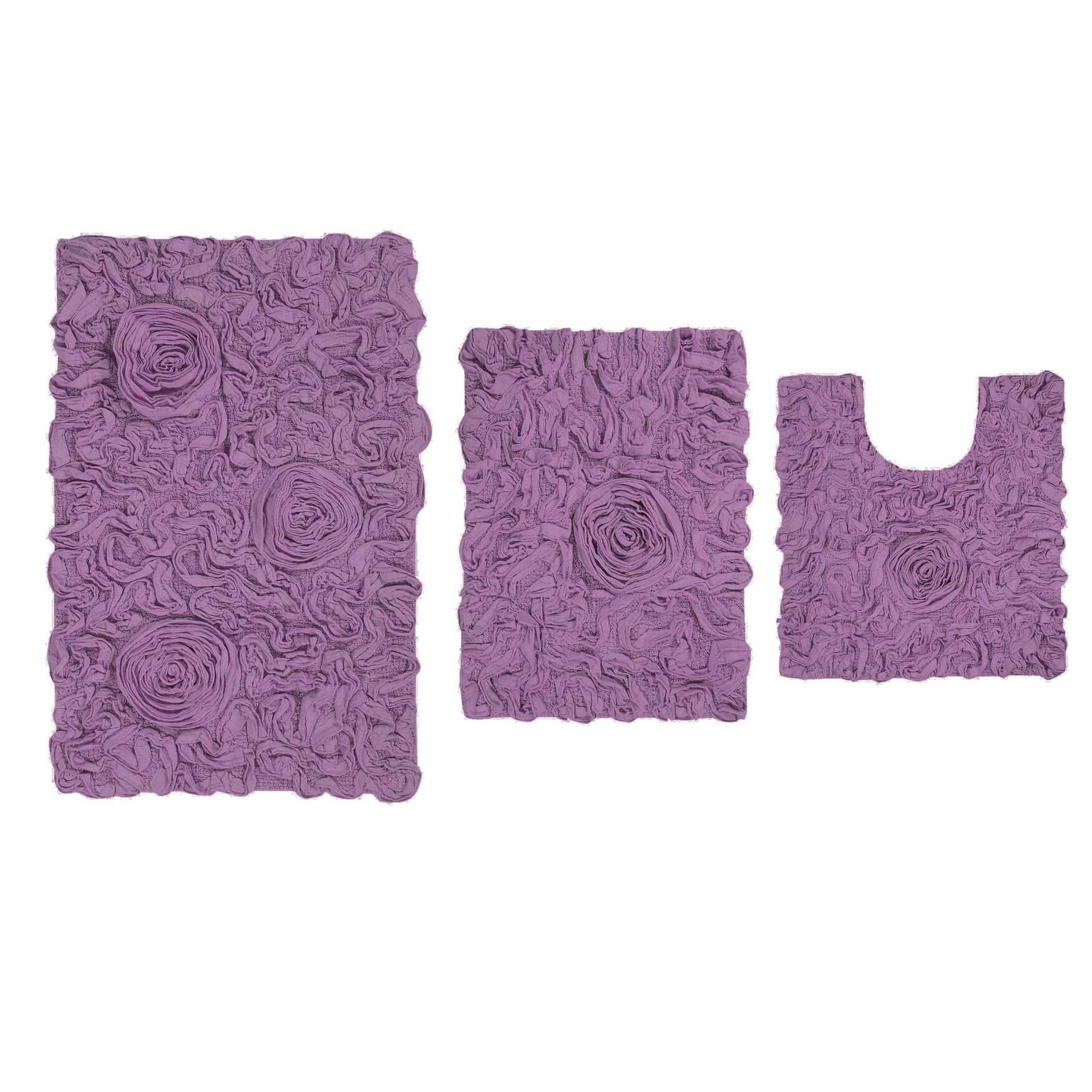 Bell Flower 3 Piece Bath Rug Collection, PURPLE, hi-res image number 0