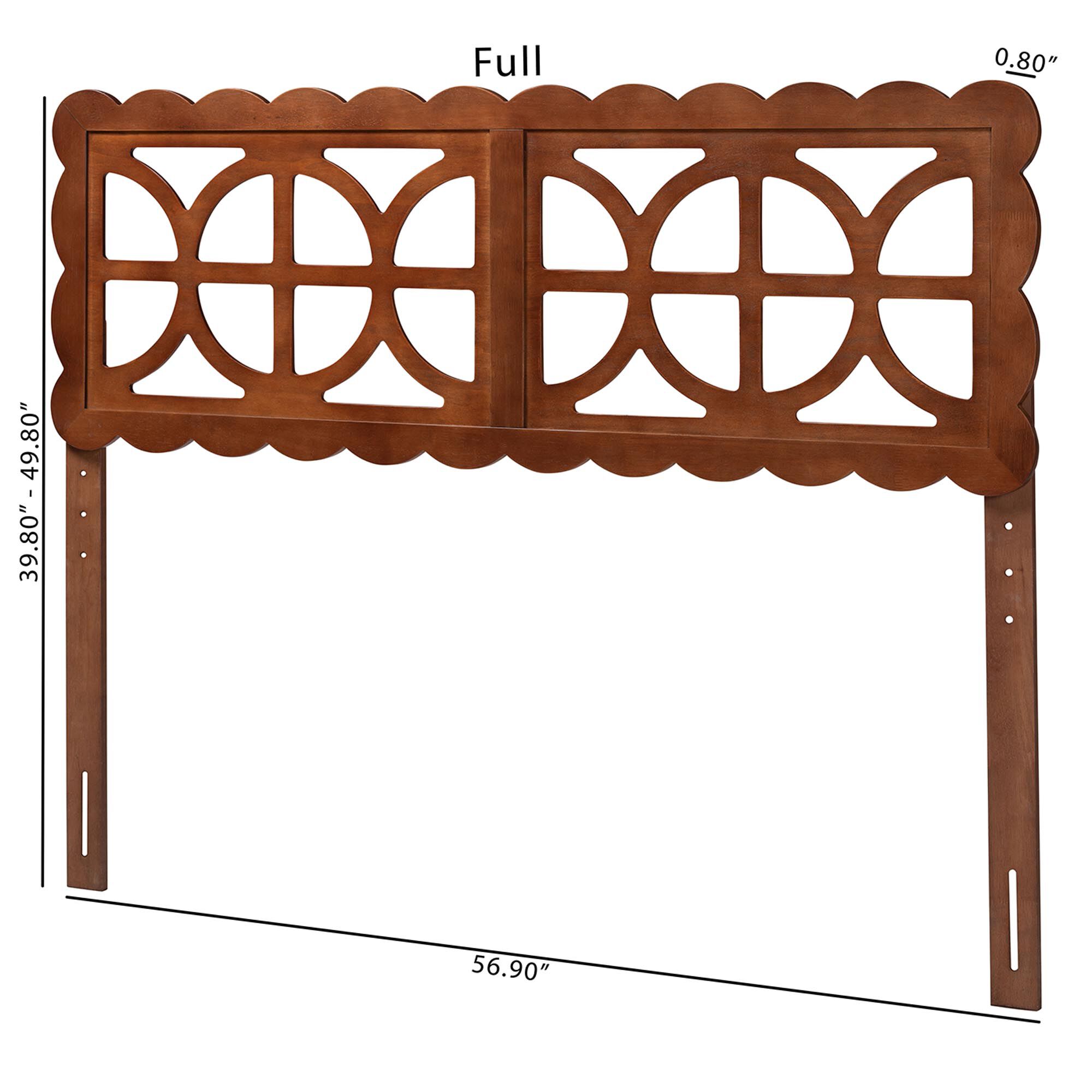 Nansen Wood Headboard with Scalloped Frame, Full, Walnut, BROWN, alternate image number 5