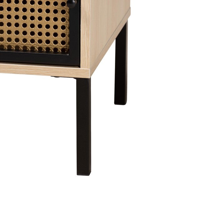 Felton Mid-Century Modern Two-Tone Black And Gold Metal And Light Brown Finished Wood 1-Door End Table, , alternate image number 5