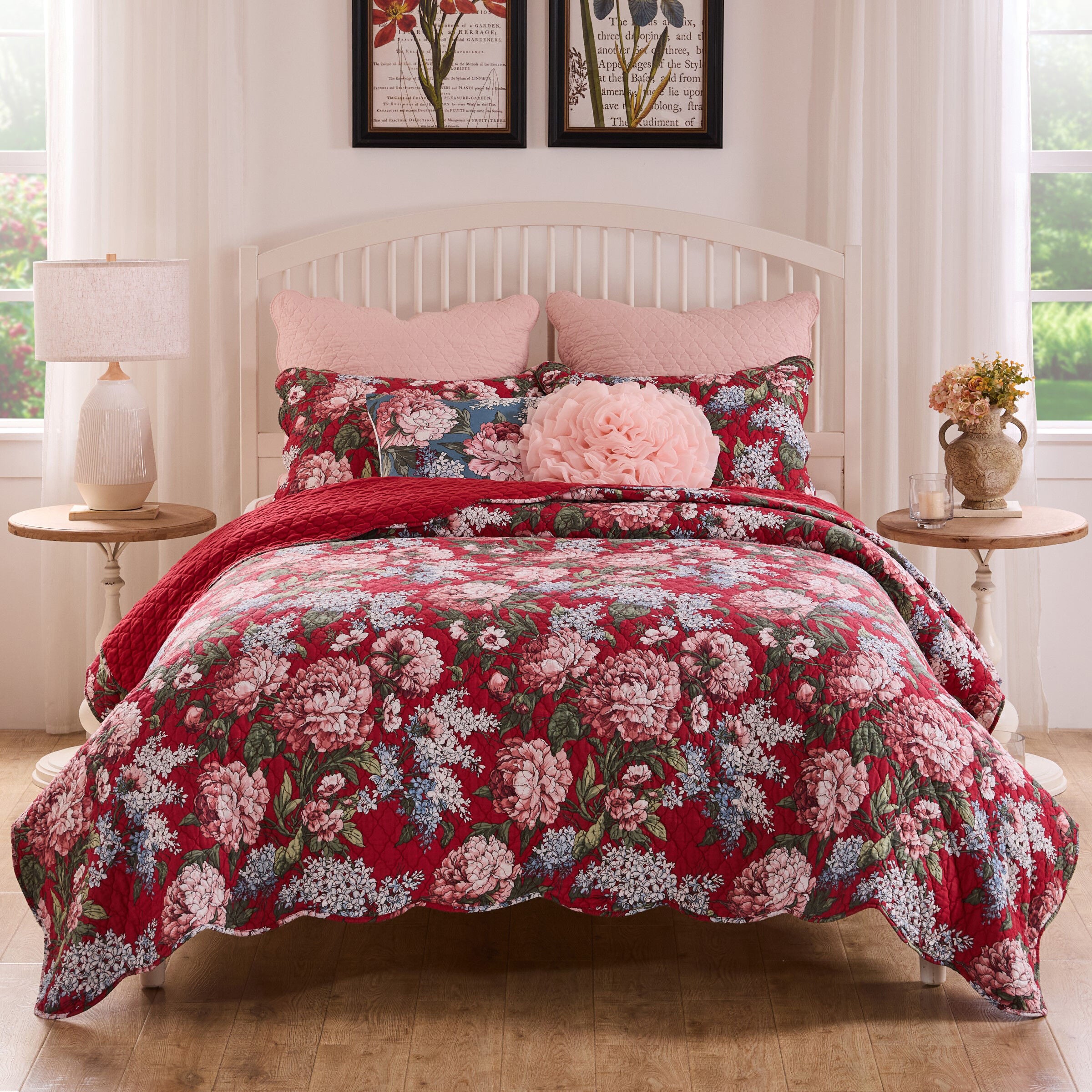 Greenland Home Fashions Millie Finely Stitched Floral Quilt Set, GARNET, alternate image number 3