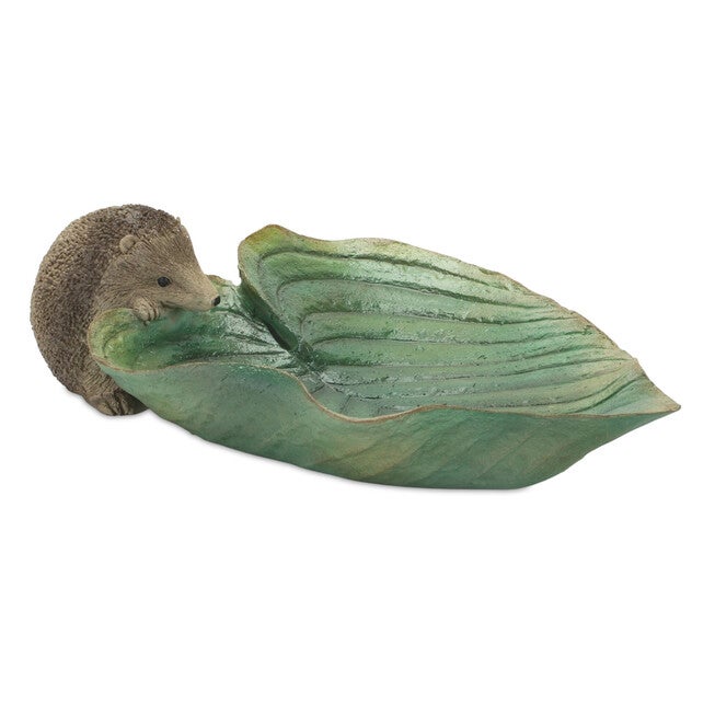 Garden Leaf Bird Bath With Hedgehog Accent (Set Of 2), , on-hover image number null