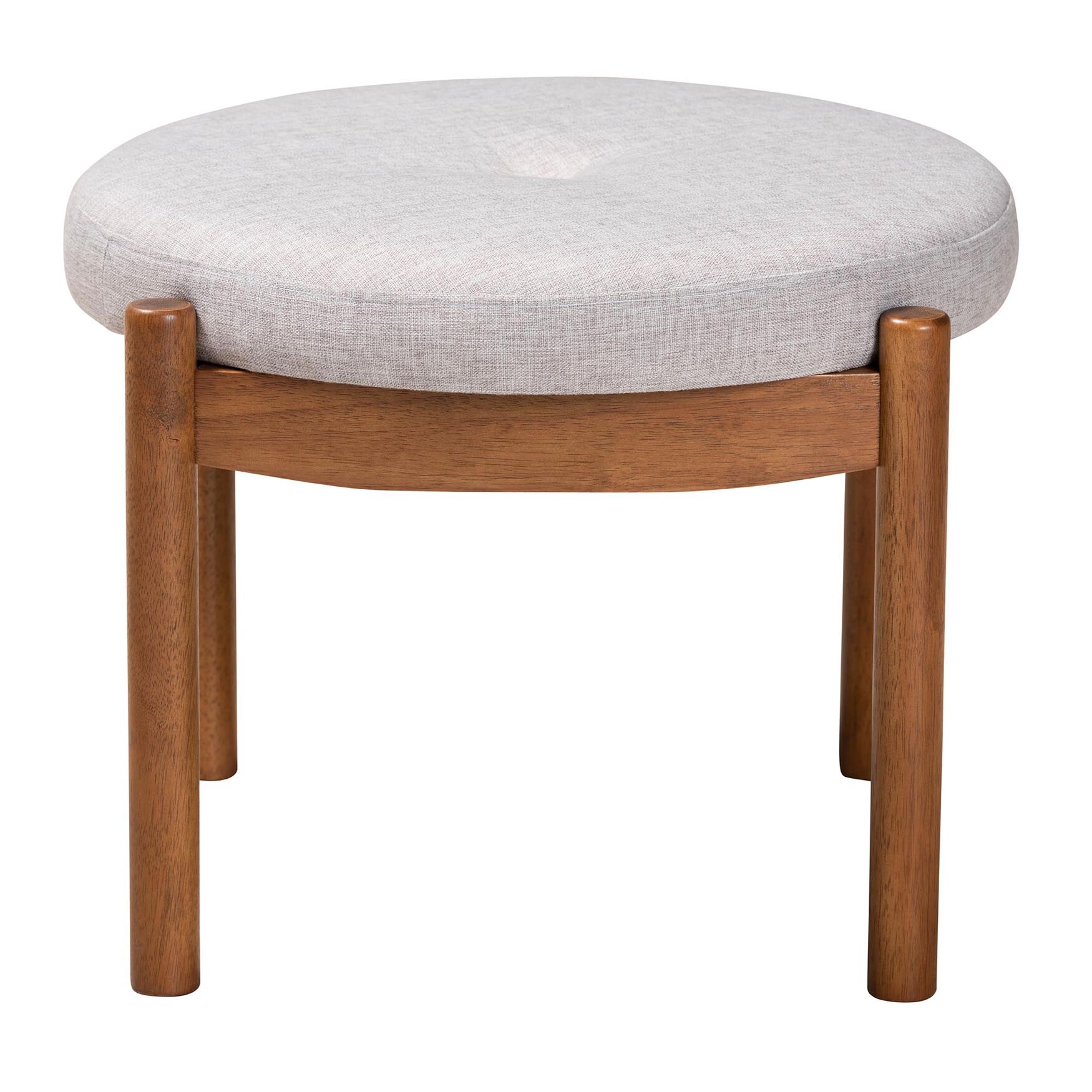 Iliana Japandi Dark Grey Fabric And Walnut Brown Finished Wood Ottoman Footstool, , on-hover image number 1